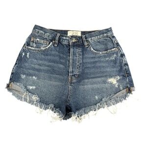 Free People We the Free Size 28 Jean Shorts Denim Ripped Button Fly #AA5-5‎